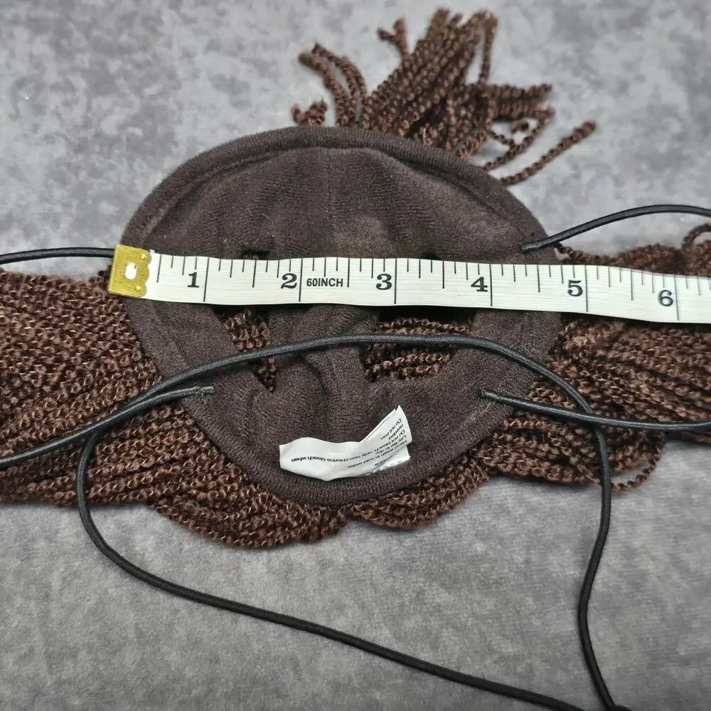 Brown Yarn Braided Hair In Pigtails with Red Bow Adjustable Strap Costume Wig